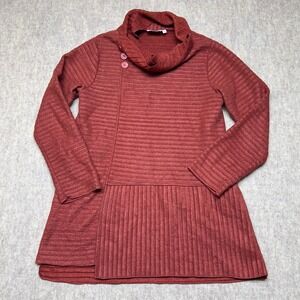 Habitat Cowl Neck Tunic Knit Sweater Women Small Orange Ribbed Pleated Oversized